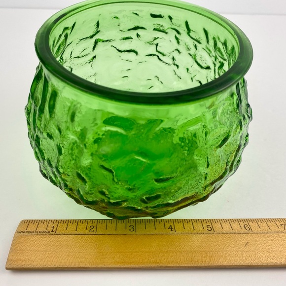 EO Brody Green Crinkle Glass 6 in Wide Mouth Flower Bowl Vase Vintage MCM USA - Picture 8 of 8